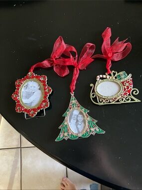 Festive Red and Green Photo Frame Ornaments - Set of 3